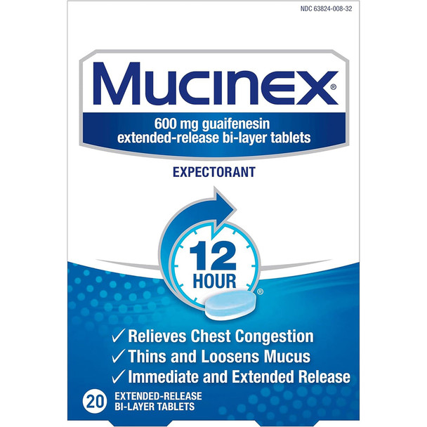 Mucinex Expectorant Extended-Release Bi-Layer Tablets, 600 mg - 20 Ct.