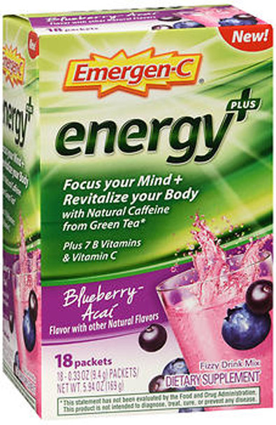 Emergen-C Energy+ Fizzy Drink Mix Packets Blueberry-Acai - 18 packets