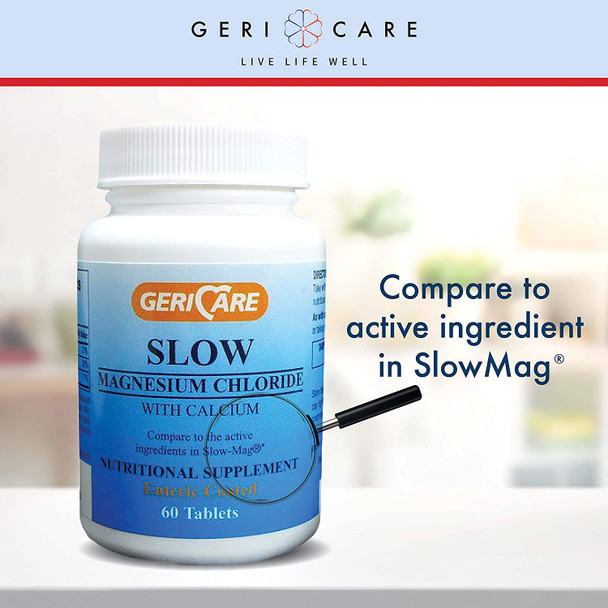 Slow Magnesium Chloride + Calcium Tablets by Geri-Care | Nutritional Supplement | 60 Count Bottle