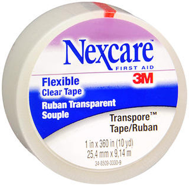 Nexcare Transpore Flexible Clear Tape 1 Inch X 10 Yards - 12ct