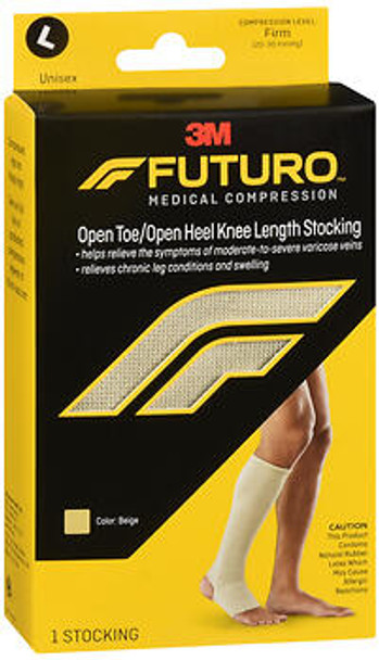 FUTURO Medical Compression Open Toe/Open Heel Knee Length Stockings Unisex Large Beige Firm 71050