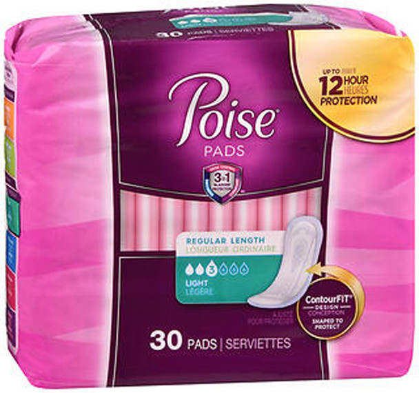 Poise Pads Regular Length Light Absorbency - 4 pks of 30