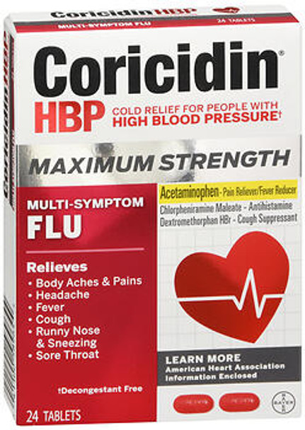 Coricidin HBP Multi-Symptom Flu Maximum Strength Tablets - 24 ct