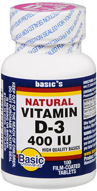 Basic Vitamins Natural Vitamin D3 400 IU Tablets - 100 ct