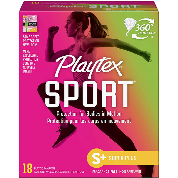 Playtex Sport Tampons Plastic Applicators Unscented Super Plus Absorbency - 18 ea