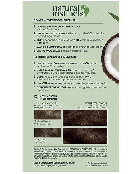 Clairol Natural Instincts Demi-Permanent Hair Dye, 5 Medium Brown