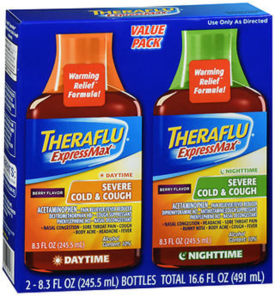 Theraflu ExpressMax Daytime & Nighttime Severe Cold & Cough Liquid Berry Flavor - 16.6 oz