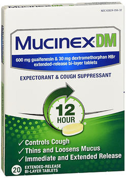 Mucinex DM Expectorant Cough Suppressant Extended Release Bi-Layer Tablets - 20 ct