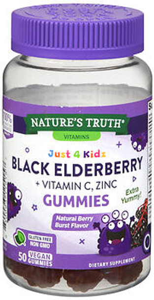 Nature's Truth Just 4 Kidz Black Elderberry + Vitamin C, Zinc Gummies Natural Berry Burst Flavor - 50 ct