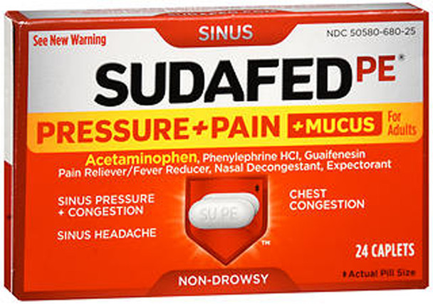 Sudafed PE Pressure + Pain + Mucus for Adults Non-Drowsy Caplets - 24 ct