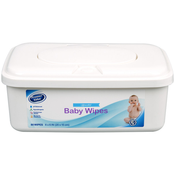 Premier Value Baby Wipes Tub Unscented - 80ct