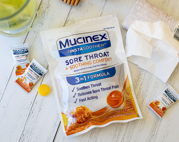 Mucinex InstaSoothe Medicated Drops Honey & Echinacea Flavor - 20 ct