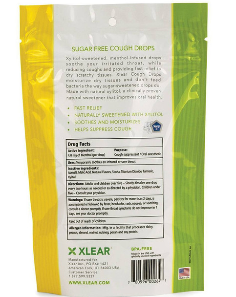 XLEAR Sugar Free Cough Drops, Natural Honey Lemon - 30 ct