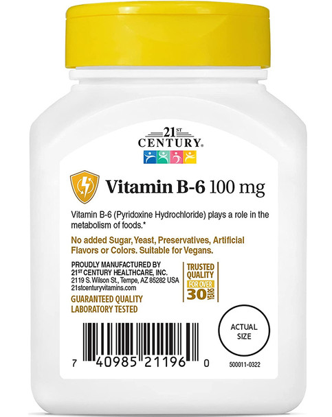 21st Century B-6 100 mg Supplement Tablets - 110 ct
