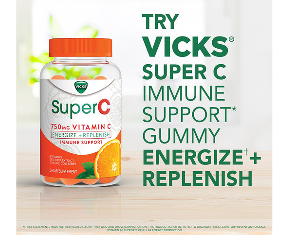 Vicks Super C 750 mg Energize and Replenish Vitamin Gummies - 36 ct