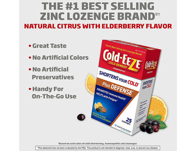 Cold-Eeze Cold Remedy Plus Defense Lozenges Citrus with Elderberry - 25 Ct.