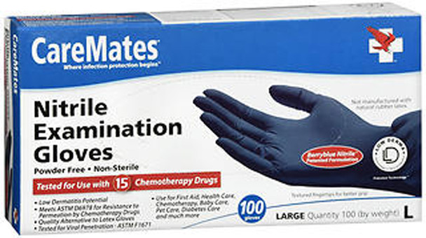 CareMates Nitrile Examination Gloves Powder-Free Large - 100ct