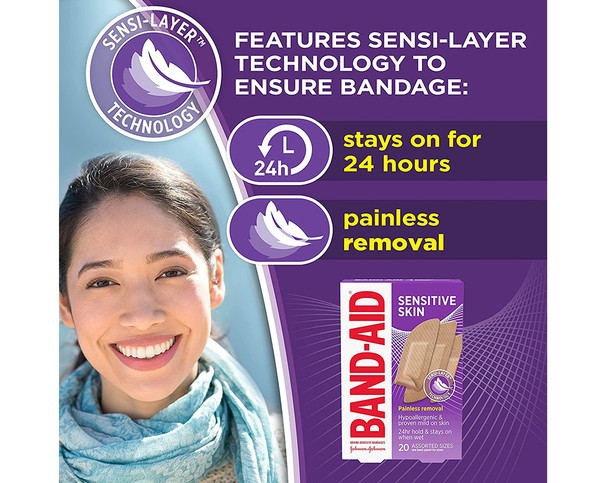 Band-Aid Bandages Sensitive Skin Assorted Sizes - 20 ct