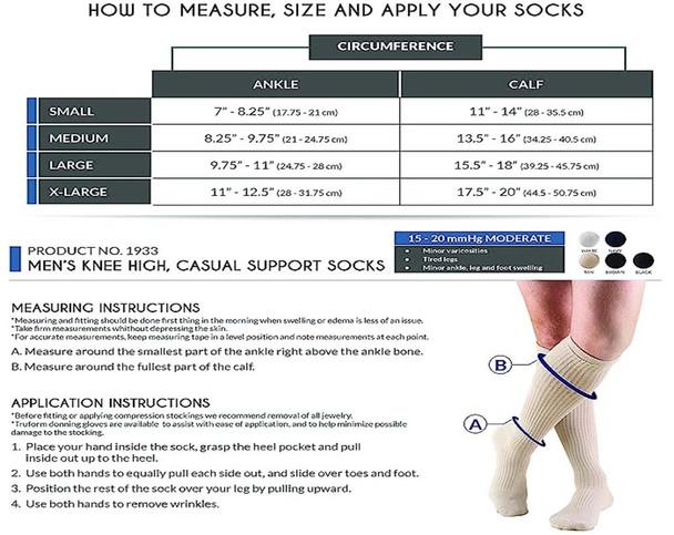 Truform Men's Compression Socks, 15-20 mmHg, Knee High White - Medium