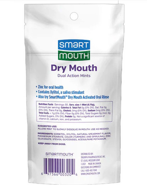 Smart Mouth Dry Mouth Dual Action Mints with Zinc + Xylitol Mellow Mint - 50 ct