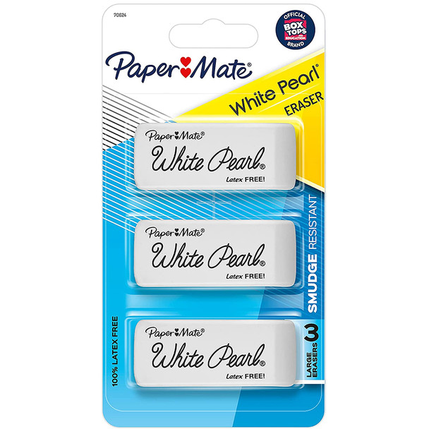 Paper Mate White Pearl Erasers, Large, 3 Count