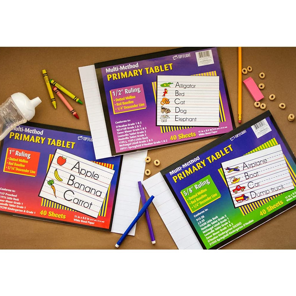 Top Flight Multi-Method 3rd Grade Primary Tablet, 1/2 Inch Ruling, Bond Paper, 11 x 8.5 Inches, 40 Sheets