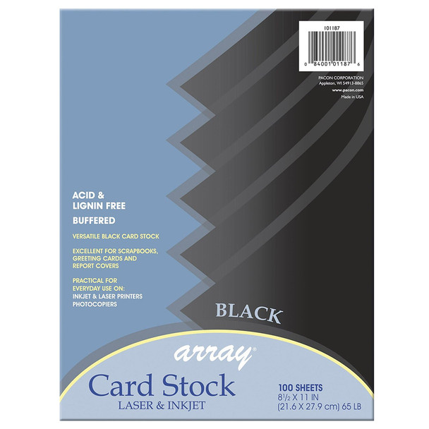 Pacon Array Card Stock, 65 lb, Black - 100 Sheets