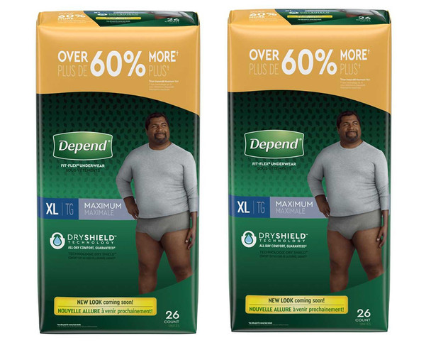 Depend Fit-Flex Underwear for Men X-Large Maximum Absorbency - 2 pks of 26 ct