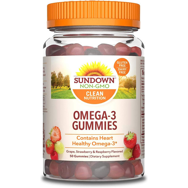 Sundown Naturals Fish Oil Omega-3 EPA/DHA Gummies with Vitamin D3 Assorted Flavors - 50 ct