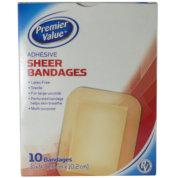 Premier Value Sheer Plastic Bandage 3X4 10 count