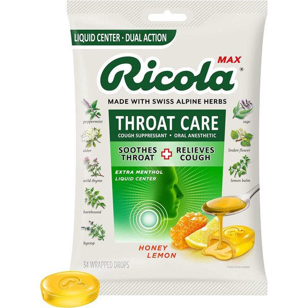 Ricola Max Honey Lemon Cough Drops - 34 ct