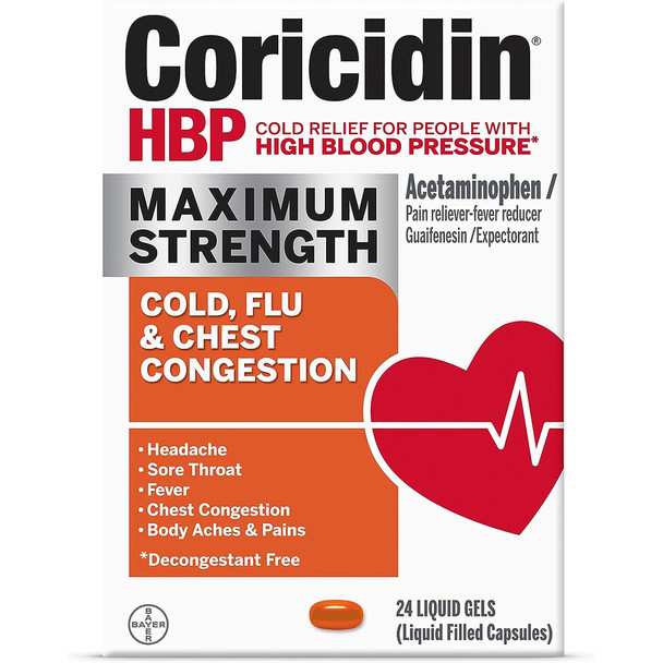 Coricidin HBP Cold, Cough & Flue Max Strength Liquid Gels - 24 cap