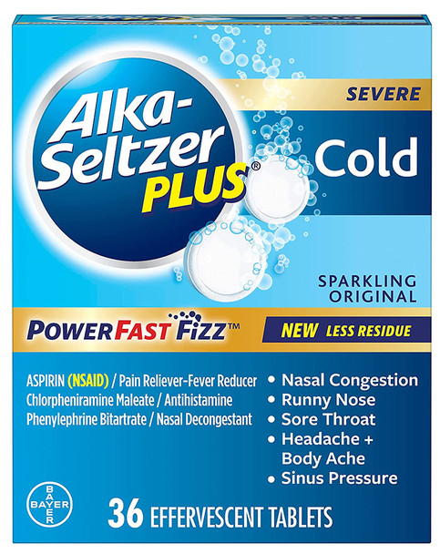 Alka-Seltzer Plus Severe Cold Effervescent Tablets Sparkling Original - 36 ct