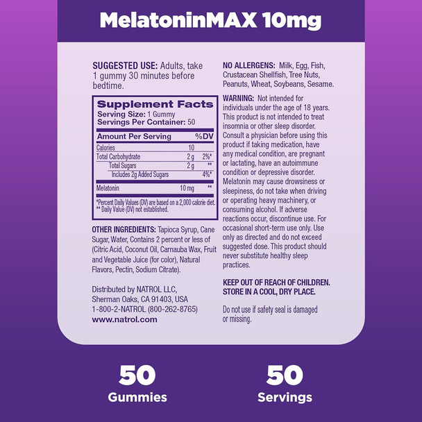 Natrol MelatoninMax Sleep Aid Gummy, Blueberry Flavor - 50 ct