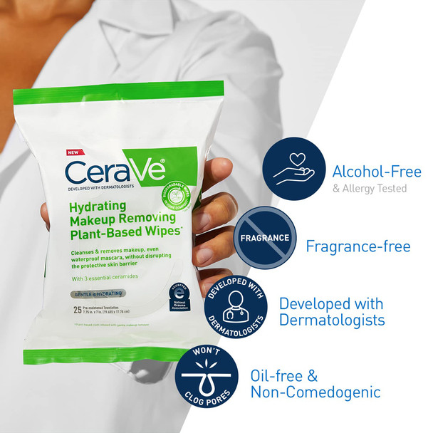 CeraVe Plant-Based Hydrateing Makeup Removing Wipes - 25 ct