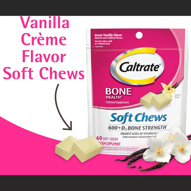 Caltrate Soft Chews 600 Plus D3, Vanilla Crème - 60 ct