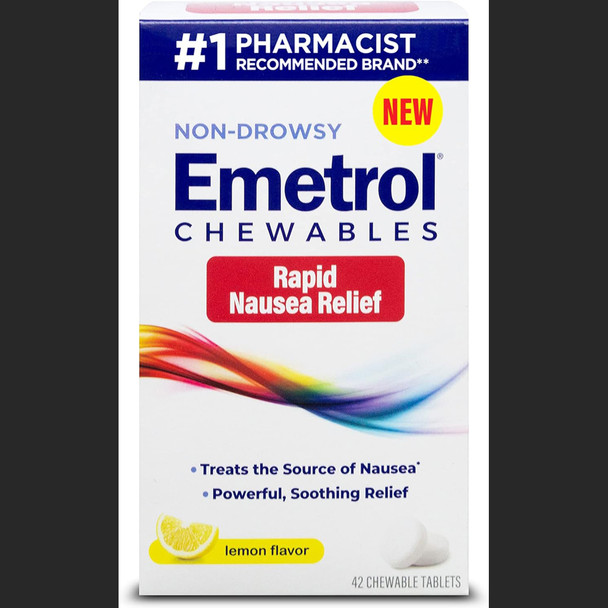 Emetrol Non-Drowsy Nausea Relief Chewables, Lemon Flavor - 42 ct
