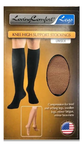 Loving Comfort Support Knee High Stockings, Firm Compression, Beige, Large- 1 pair