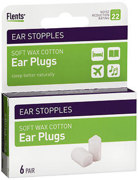 Flents Ear Stopples Soft Wax Cotton Ear Plugs - 6 Pair