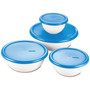 Nesting Plastic Bowl Containers, White/Blue Lids, 1.5-5 Cup - 1 Pkg
