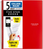 Five Star 5 Subject Notebook, College Ruled 200Ct. 8.5X11\" - 1 Pkg