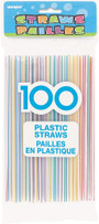 Plastic Straws, White W/Red Stripe, 100 Ct - 1 Pkg