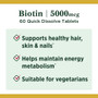 Nature's Bounty Biotin 5000 mcg Vitamin Supplement Quick Dissolve Natural Strawberry Flavor - 60 Tablets