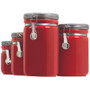 Ceramic Clamp Top Canister Set - Red, 4 pc