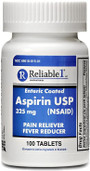 Reliable 1 Aspirin USP 325 mg (NSAID) 100 Enteric Coated Tablets (1 Bottle)