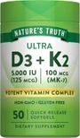 Nature's Truth Ultra K2 100 mcg (MK-7) + D3 5,000 IU (125 mcg) Quick Release - 50 Softgels