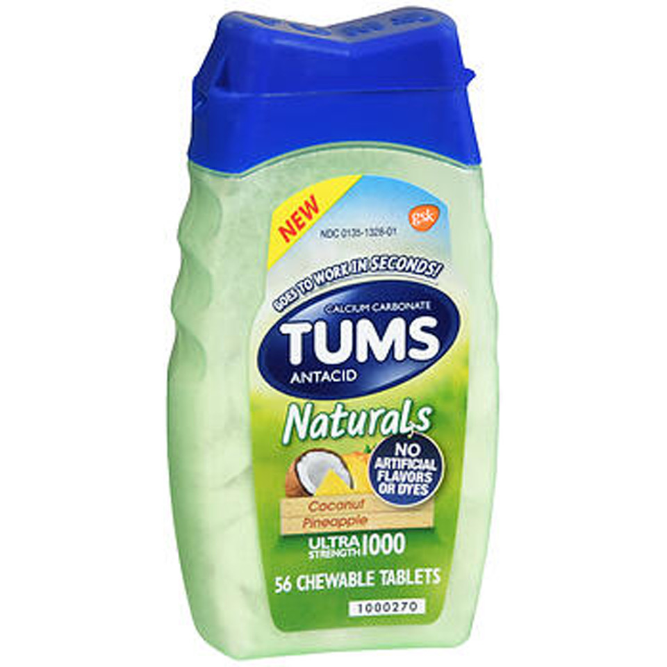 TUMS Naturals Antacid Ultra Strength 1000 Chewable Tablets Coconut