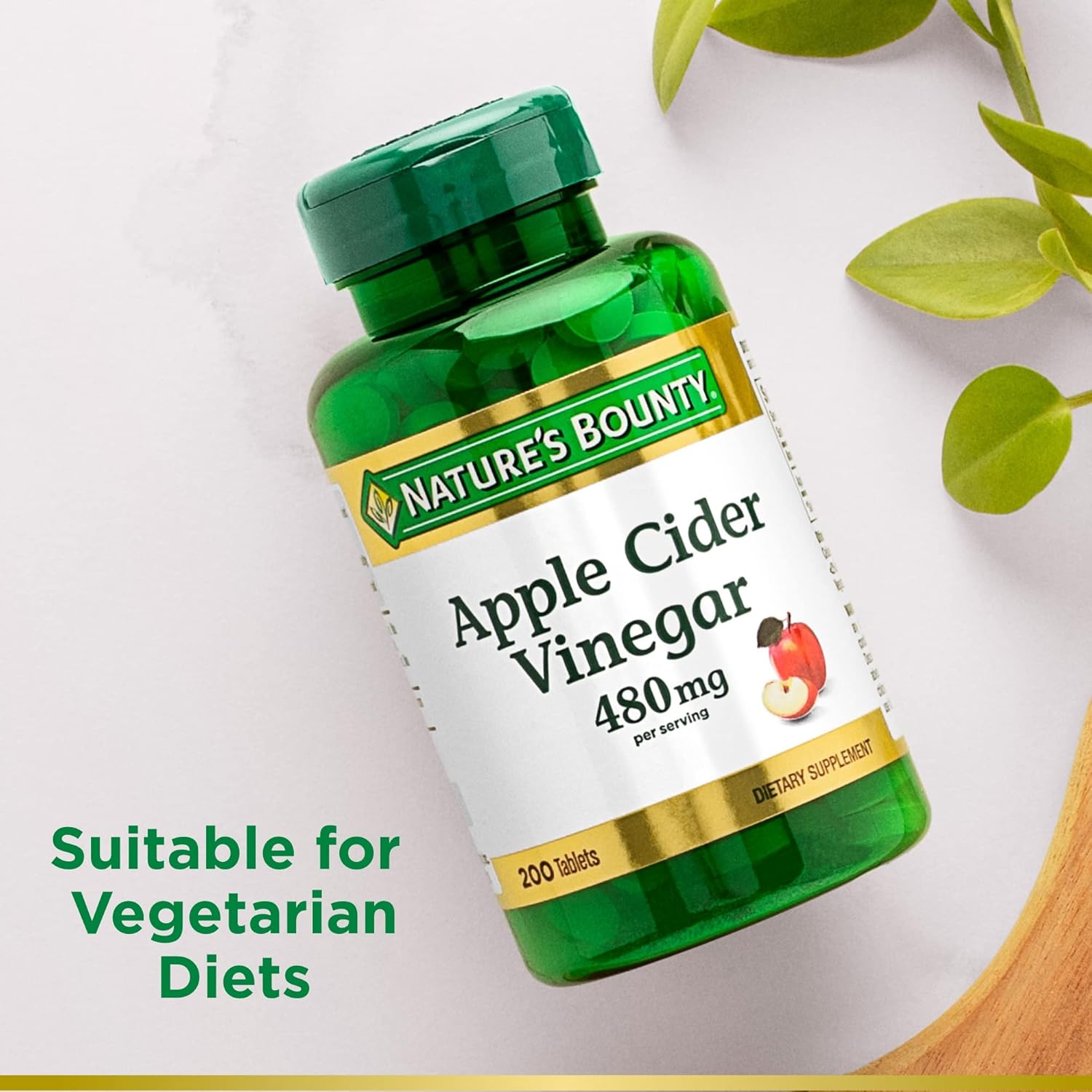 Nature's Bounty Apple Cider Vinegar Dietary Supplement, Supports Energy  Levels and Metabolism, Plant Based, 480mg, 200 Tablets