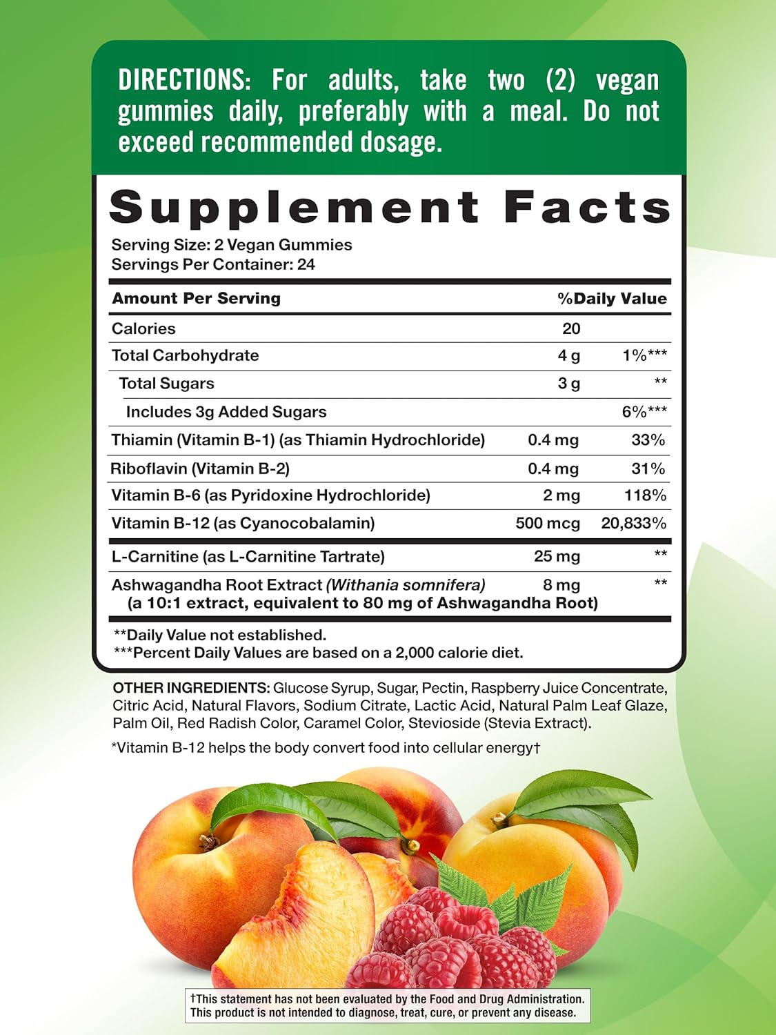 nature's truth l-carnitine Nature's Truth B-Energized + B Vitamins, L-Carnitine, Ashwagandha Gummies  Natural Peach Raspberry - 48 ct
