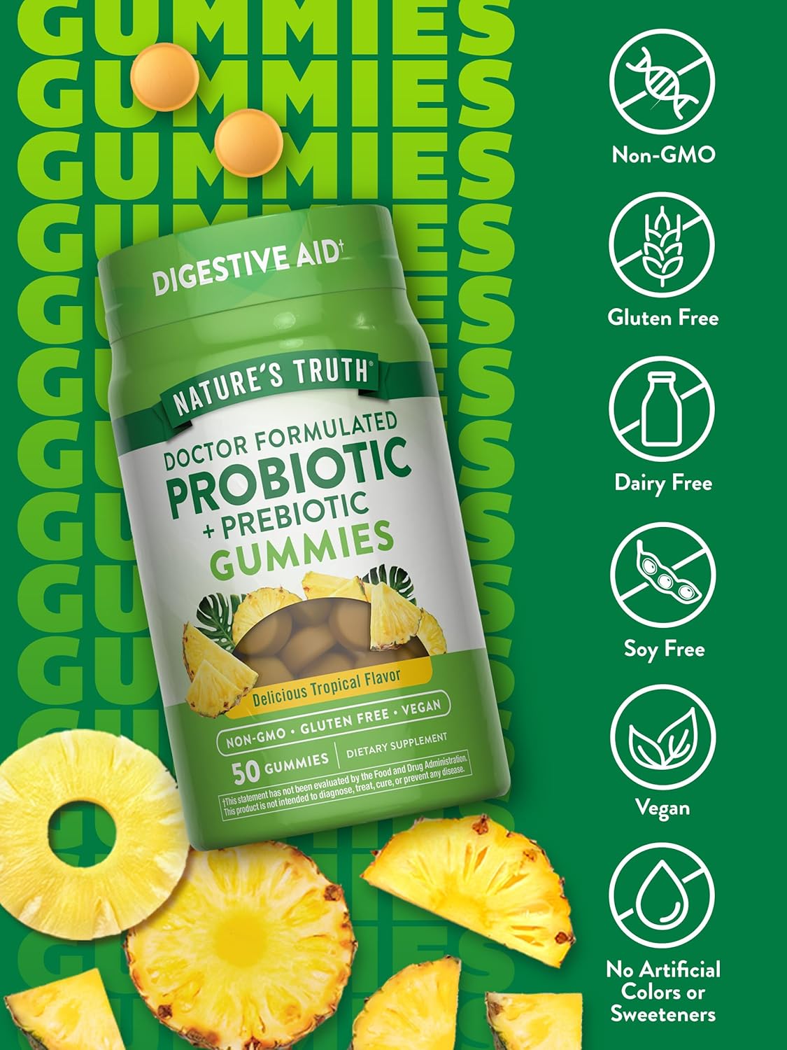Nature's Truth 1 Billion Probiotic Digestive Aid + Ginger, Aloe Vera Gummies  Natural Topical Flavor | Thrifty White Health Essentials